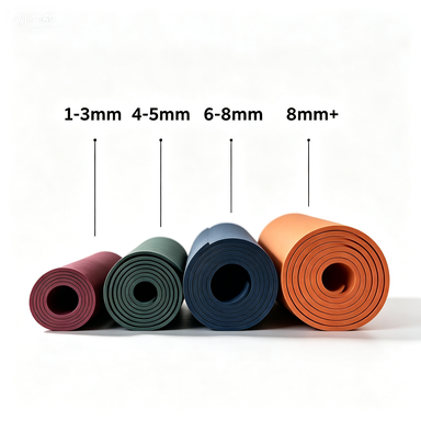 Yoga mat thickness comparison from one to eight millimeters for AICO Yoga OEM product customization.
