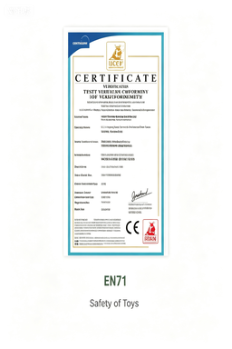 Certificate document labeled EN71 toy safety shown in the AICO Yoga compliance section for buyer reference.