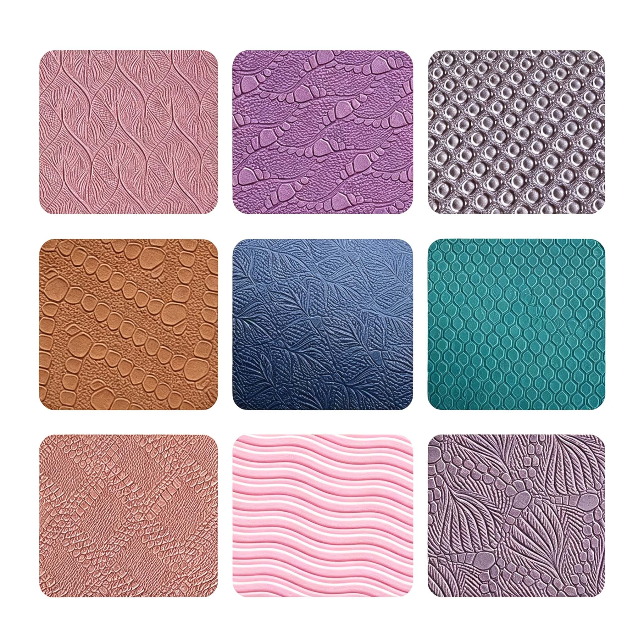 Yoga mat surface texture options in nine custom patterns for AICO Yoga OEM product customization.