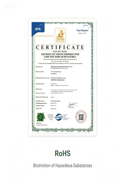 Certificate document labeled RoHS restricted substances shown in the AICO Yoga compliance section for buyer reference.