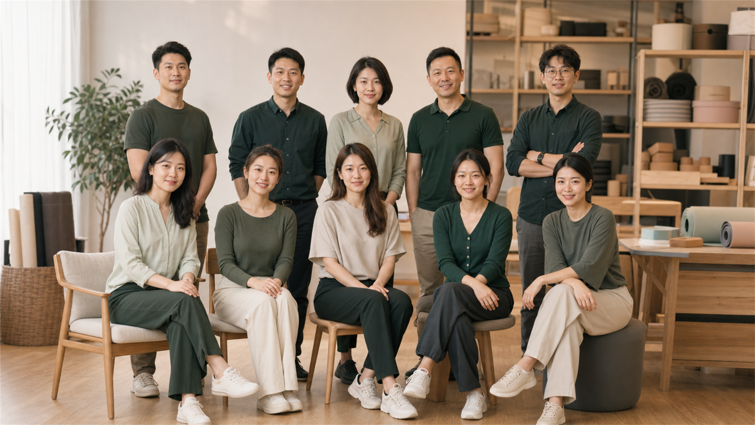 AICO Yoga product development team portrait supporting AICO Yoga OEM product development.