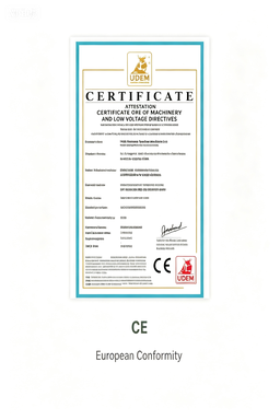 Certificate document labeled CE European Conformity shown in the AICO Yoga compliance section for buyer reference.