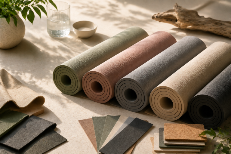 Yoga mat material comparison for AICO Yoga OEM product development and private label sourcing.